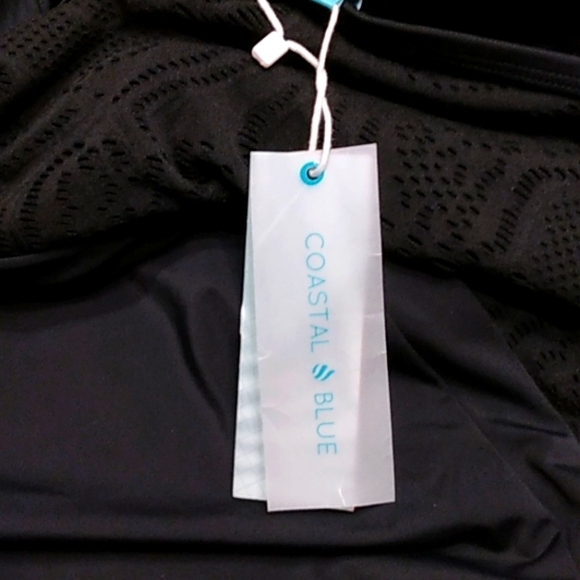 NWT COASTAL BLUE~Plus Size Halter Neck Lace Front Black Sexy Swimsuit~1X~ - Picture 7 of 14